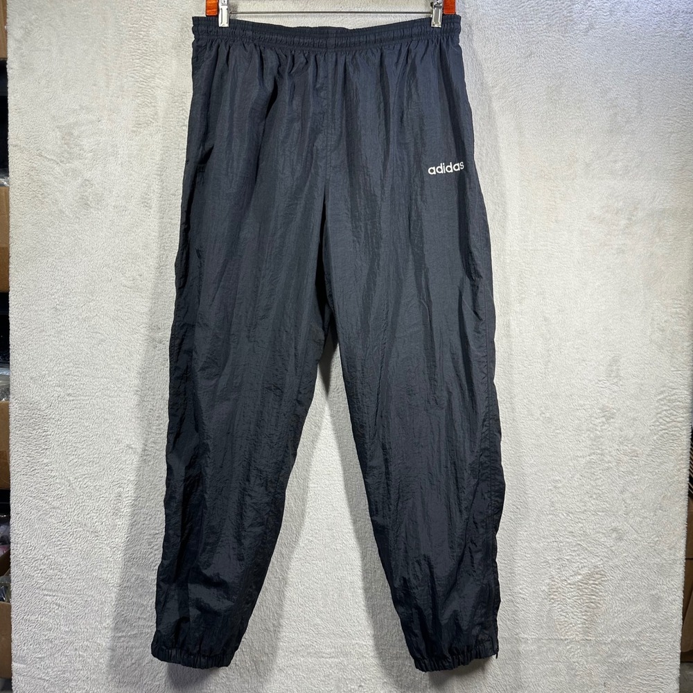 Adidas Track Pants Mens XL Black Vintage Nylon Windbreaker Joggers Zipper Cuffs